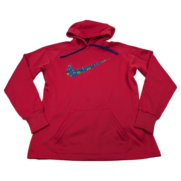 Nike Therma Fit Script Sweatshirt‎ Pink Hoodie Women’s Sz M w/ Thumbholes - Picture 1 of 10